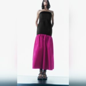 Long Matching Dress - BLACK/FUCHSIA